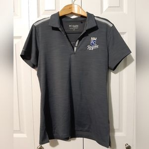 COLUMBIA Omni-Wick Stretch Tape Polo Women's L Gray KC Royals Crown Base…